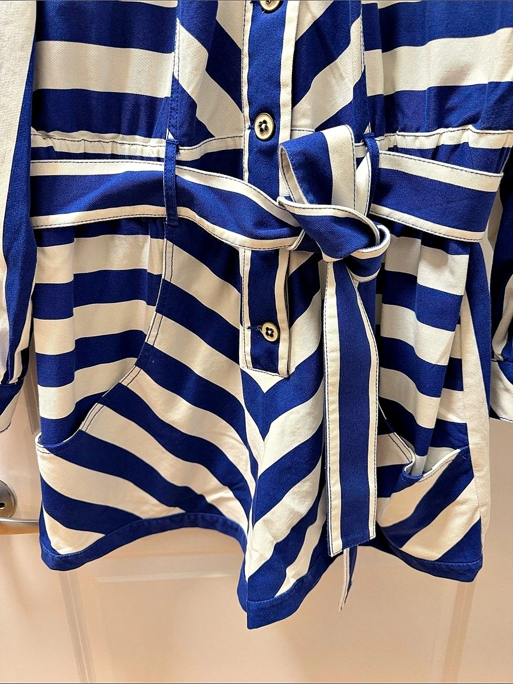 Farm Rio Striped Belted Romper in Blue & White NWT - Picture 3 of 4